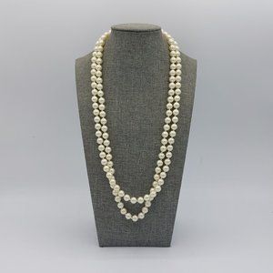 Faux Pearl Pearl Clasp Double Strand Gold Toned 24" Long Elegant Knotted Individ